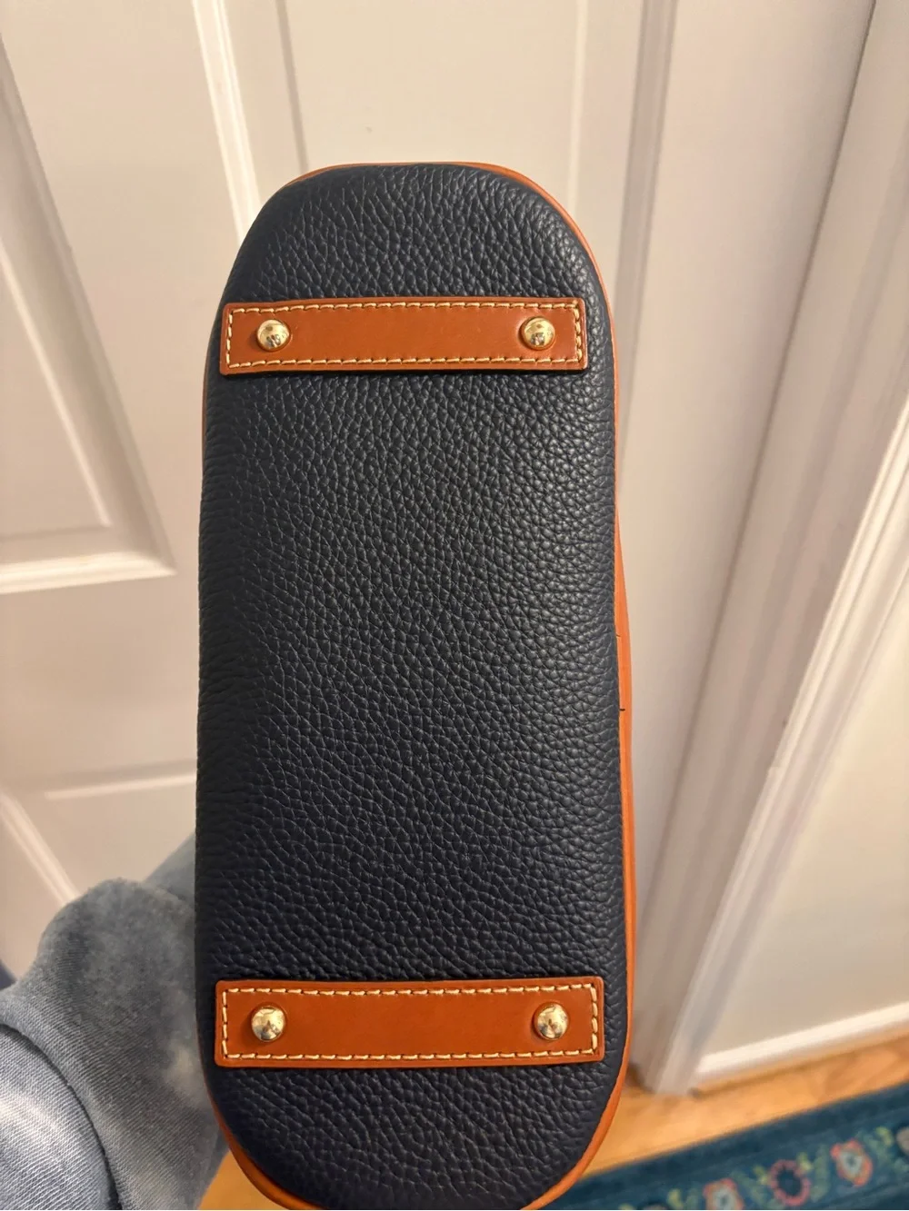Dooney & Bourke Navy with Tan Trim Pebble Leather Satchel